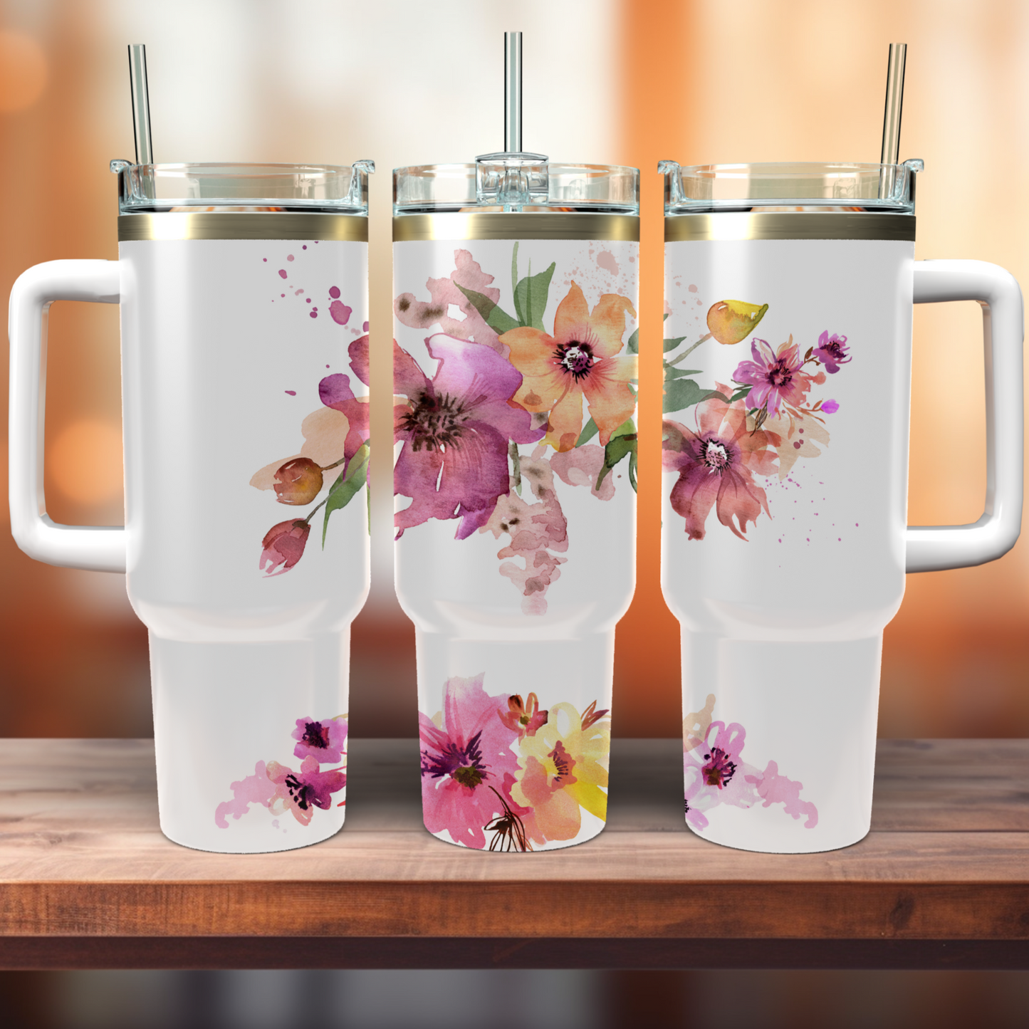 Traveler Tumbler 40 oz- Watercolor wildflowers