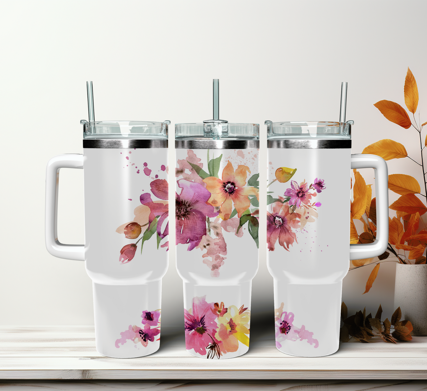 Traveler Tumbler 40 oz- Watercolor wildflowers