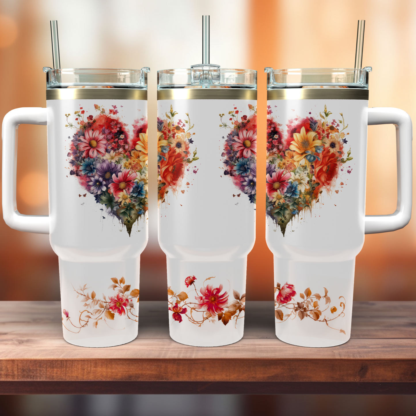 Traveler Tumbler 40 oz- Floral Heart