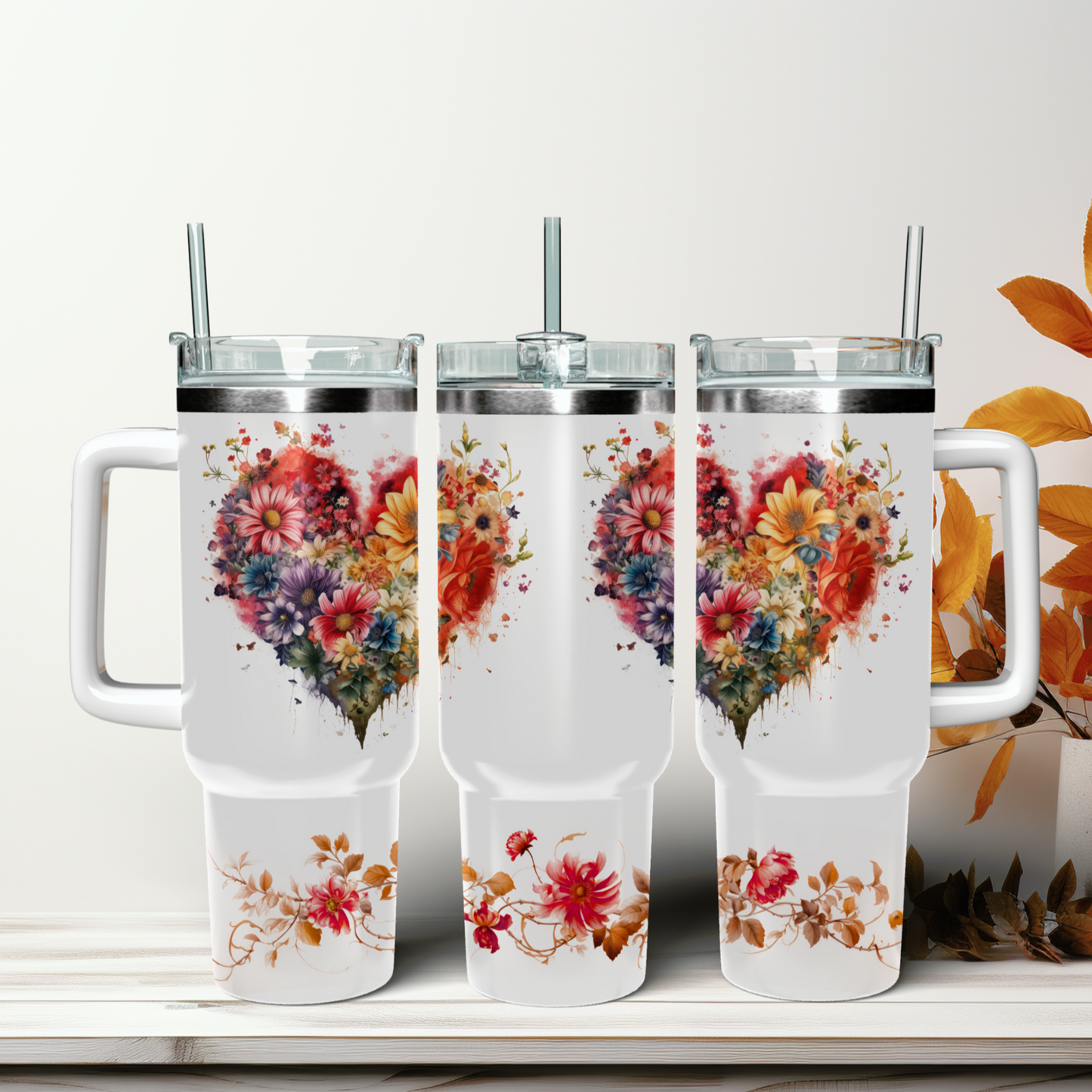 Traveler Tumbler 40 oz- Floral Heart