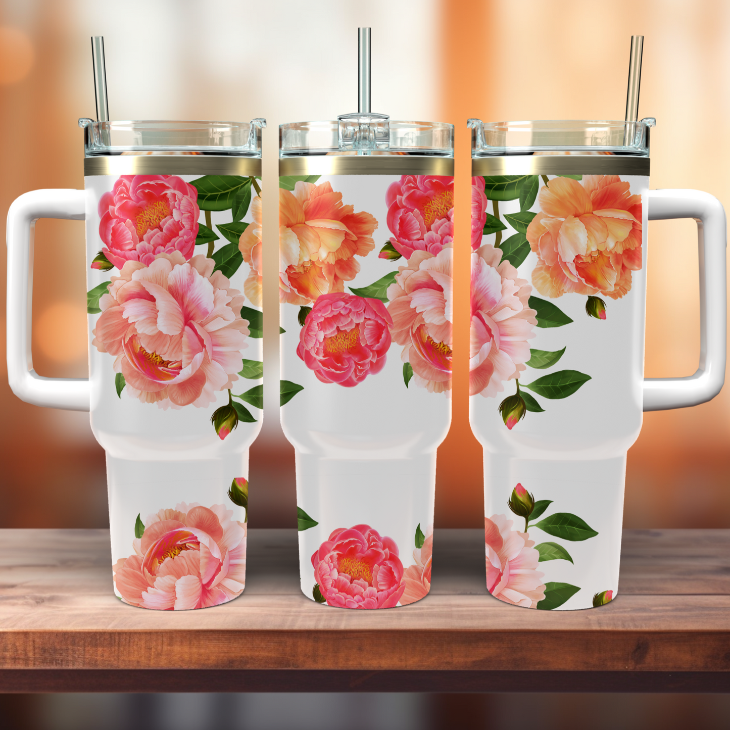 Traveler Tumbler 40 oz- Peachy Peonies