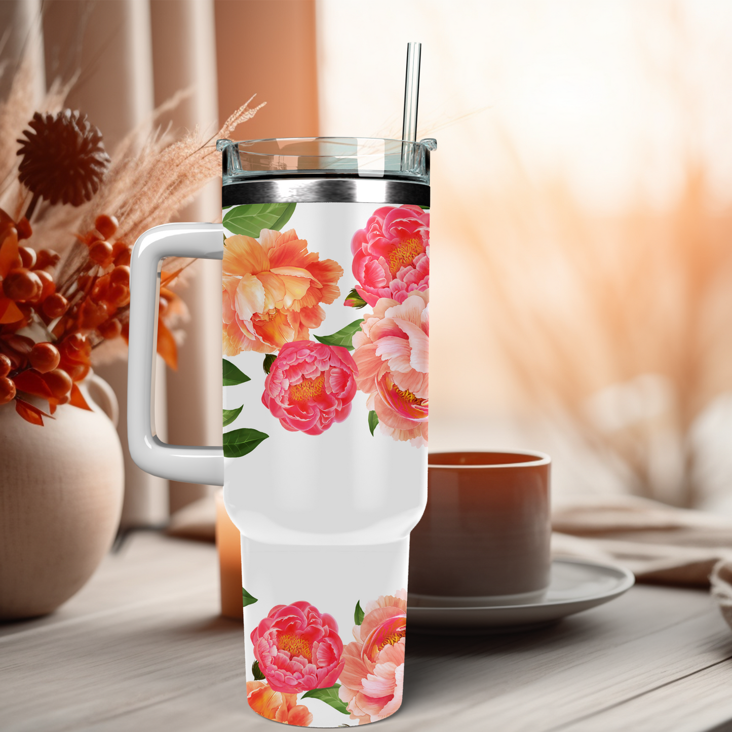 Traveler Tumbler 40 oz- Peachy Peonies