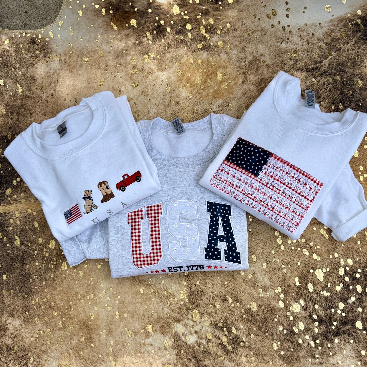 Embroidered Sweatshirt - America Flag lace applique