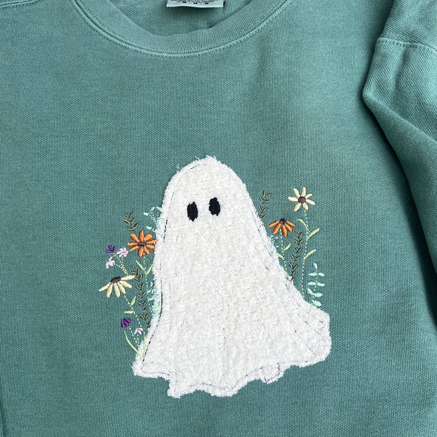 Embroidered Sweatshirt - Wildflower Sherpa Ghost Appliqué