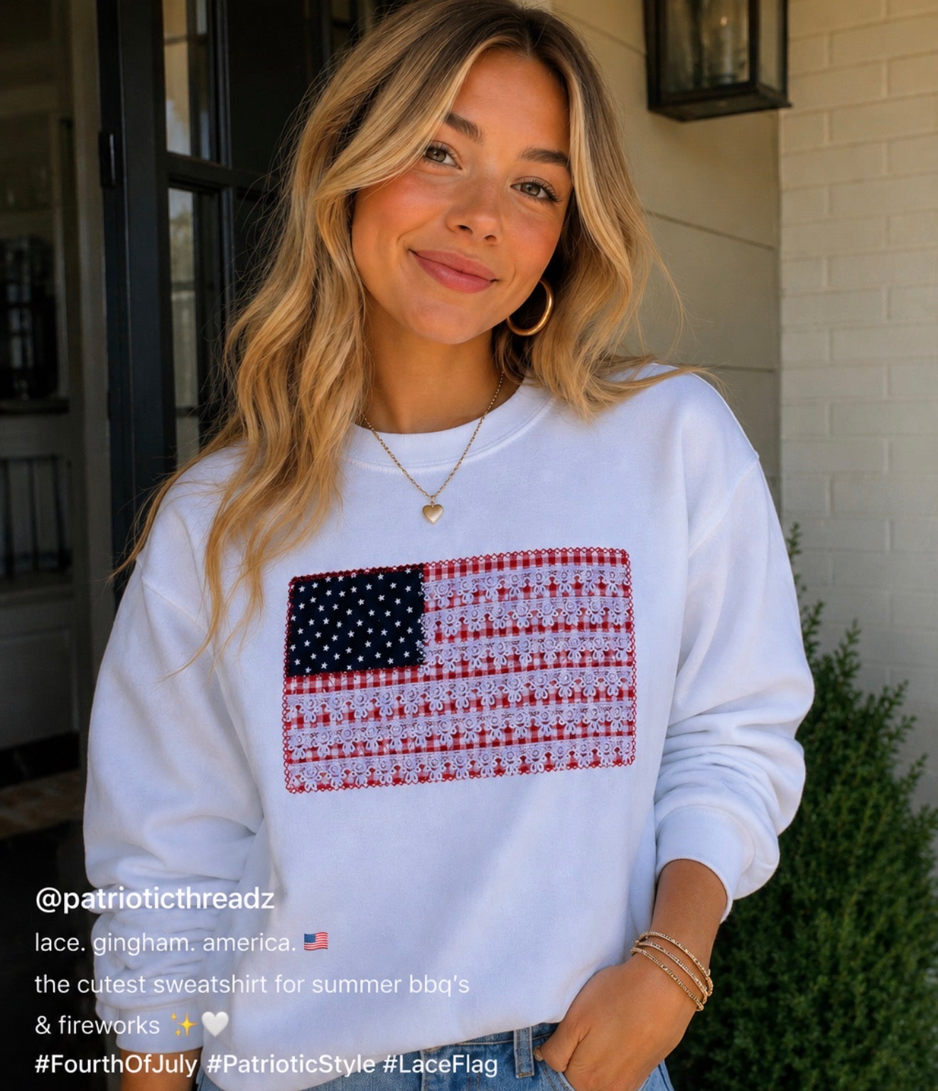 Embroidered Sweatshirt - America Flag lace applique