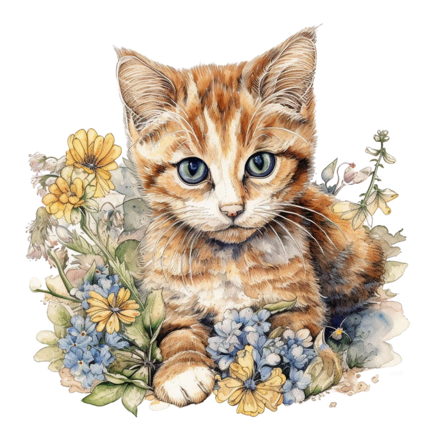 Glass Can- Kitten in the Wildflowers