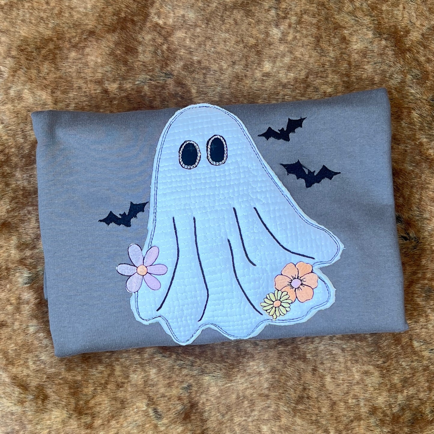 Embroidered Sweatshirt - Vintage Quilt Ghost Boho Appliqué & Flowers