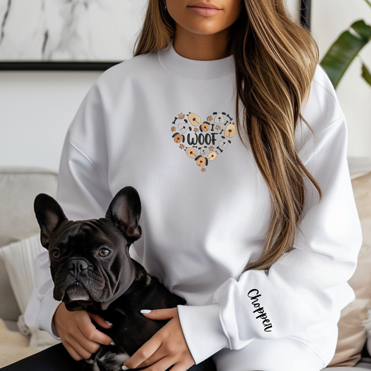 Embroidered Sweatshirt - WOOF dog faces