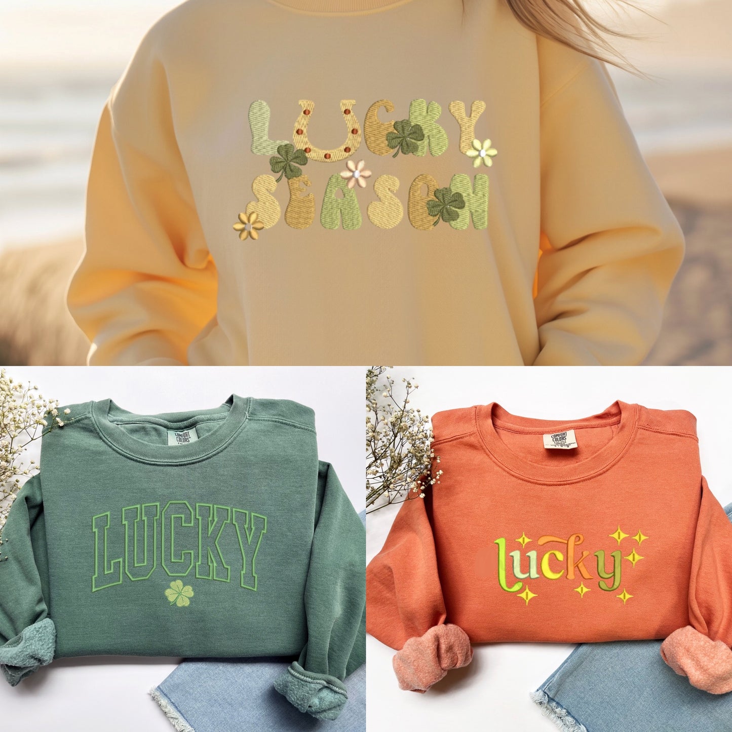 Embroidered Sweatshirt - Retro Lucky