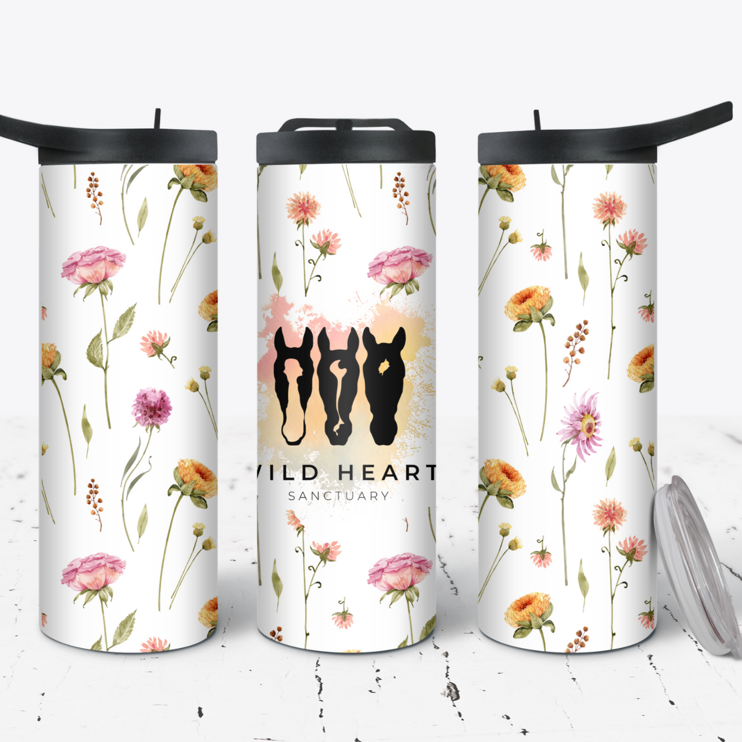 Hydration Duo Bottle 25oz Duo Skinny Tumbler- Wildflowers-Wild Heart Sanctuary