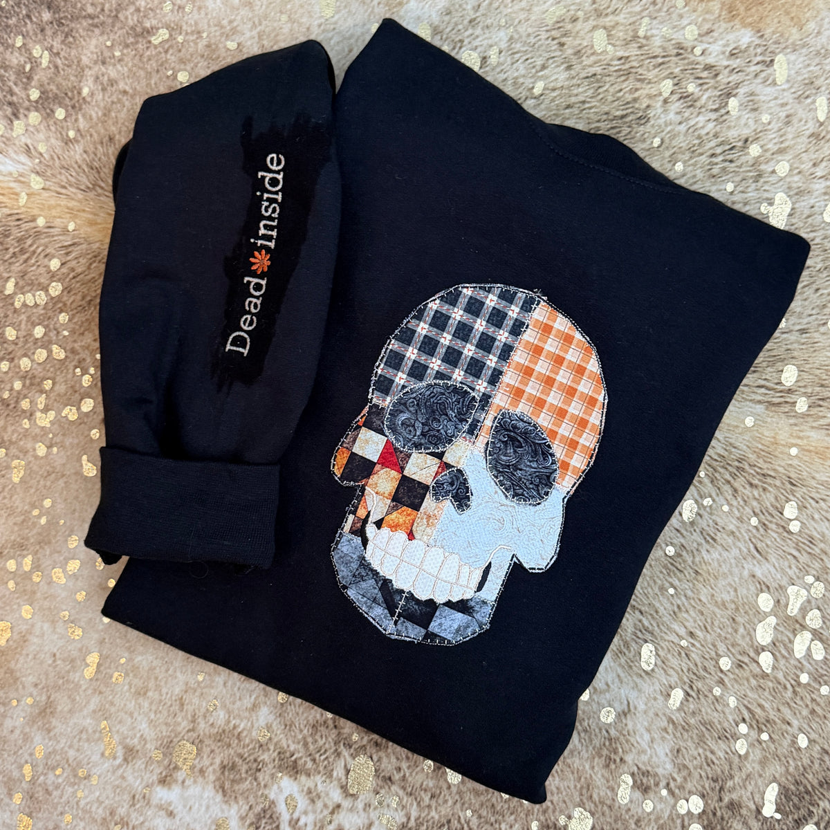 Embroidered Sweatshirt -appliqué Skull dead inside