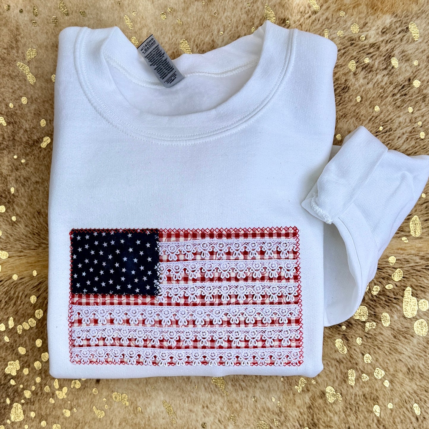 Embroidered Sweatshirt - America Flag lace applique