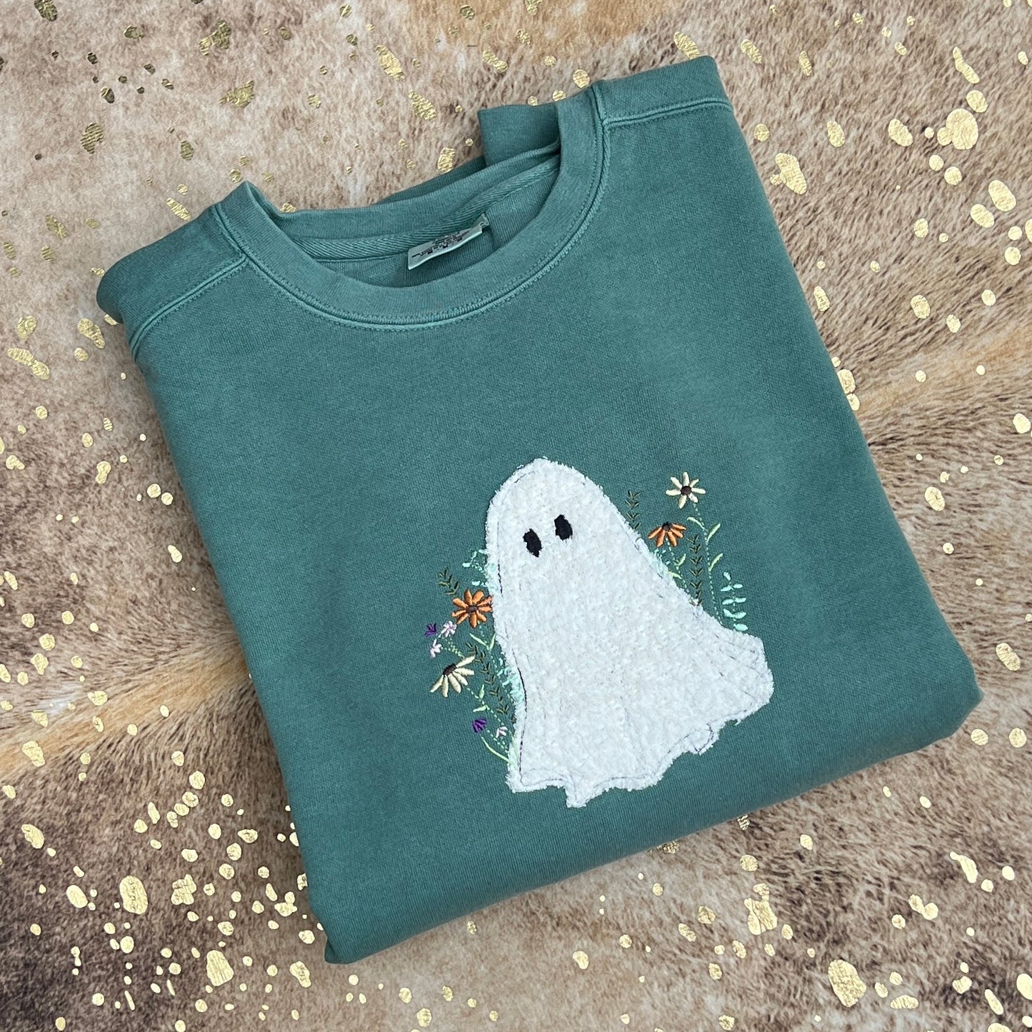 Embroidered Sweatshirt - Wildflower Sherpa Ghost Appliqué