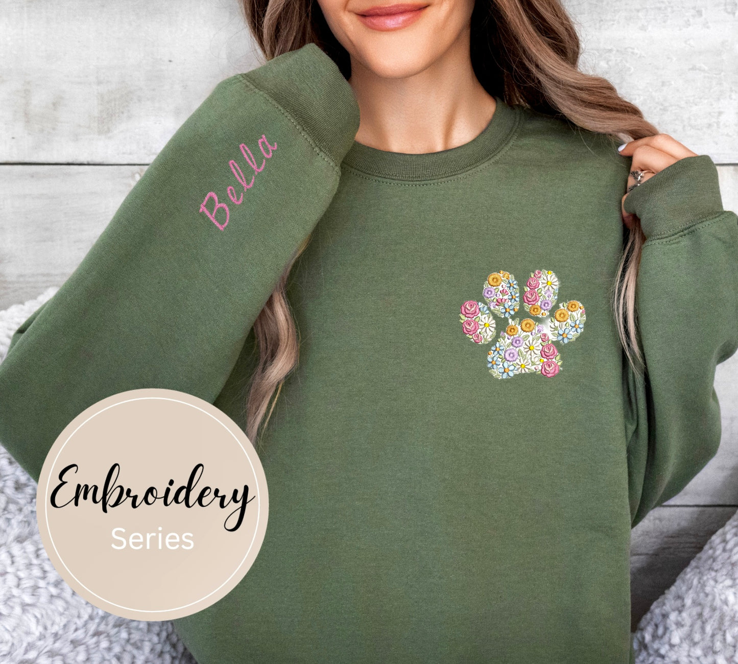 Embroidered Sweatshirt - Floral Dog Paw