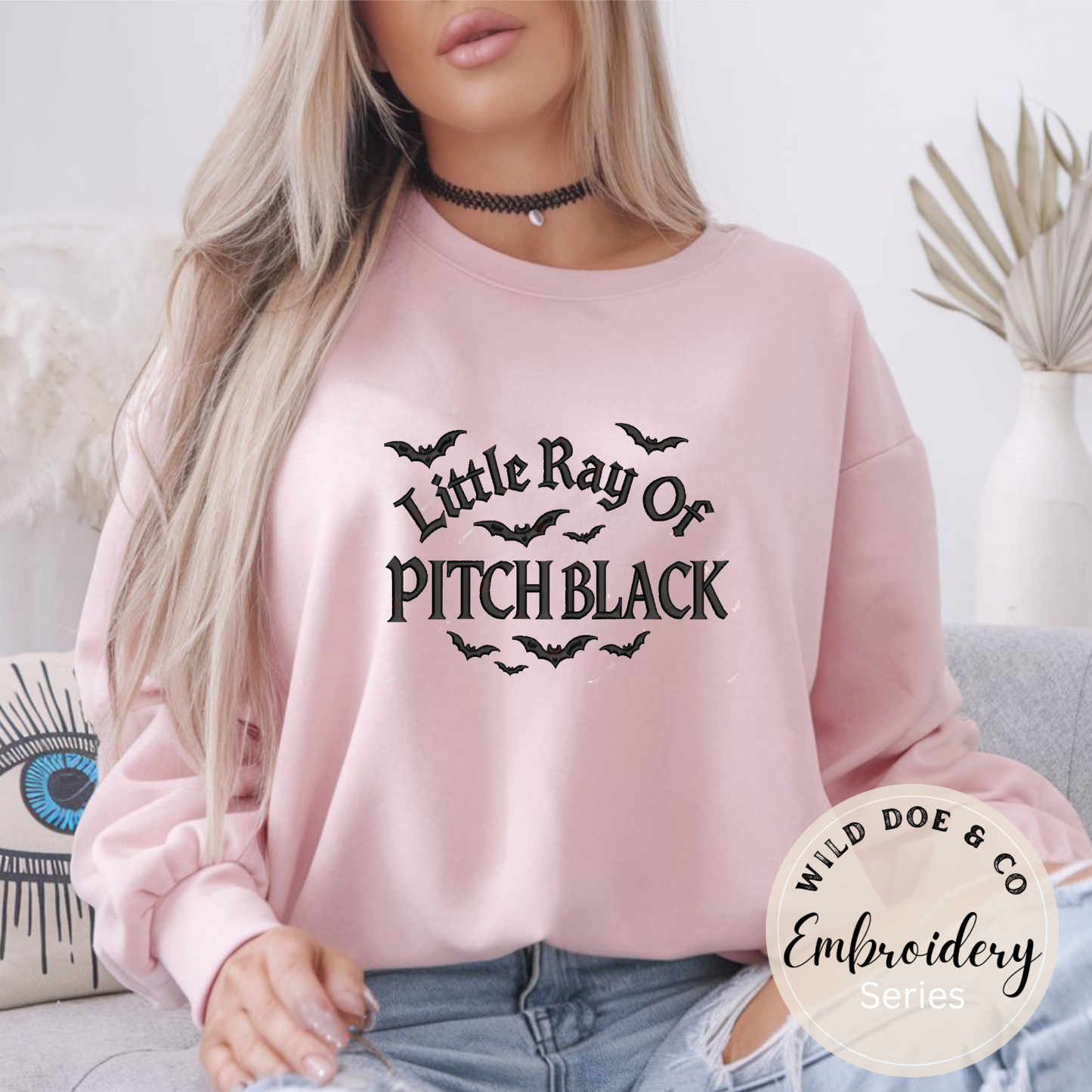 Embroidered Sweatshirt - Little Ray of Pitch Black & bats