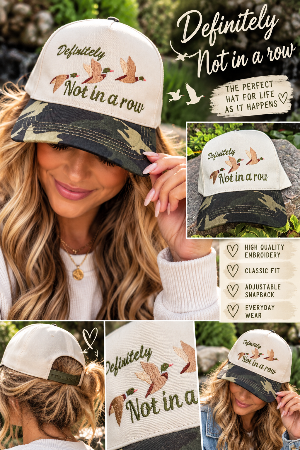 Embroidered Hats- Definitely Not in a row Ducks