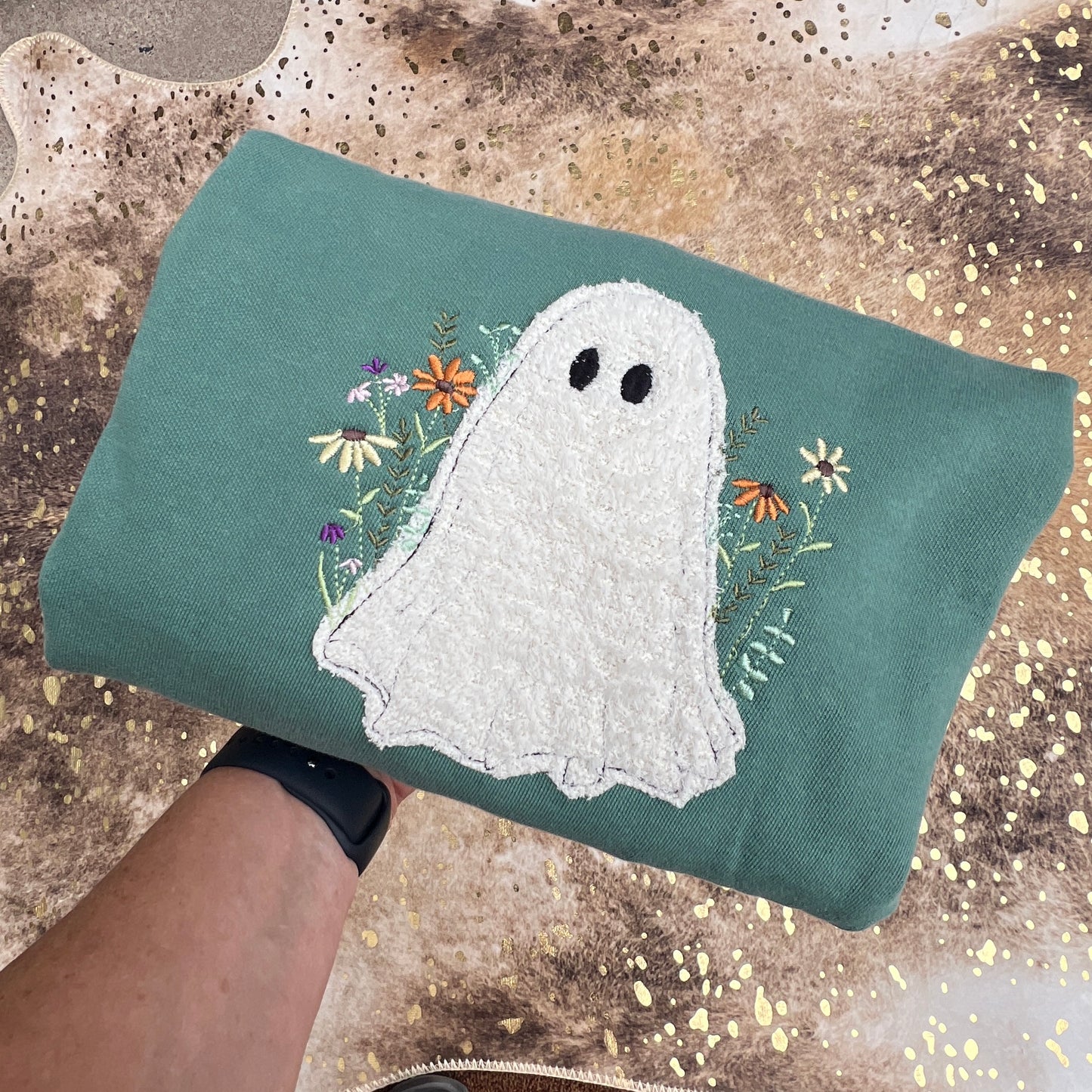Embroidered Sweatshirt - Wildflower Sherpa Ghost Appliqué