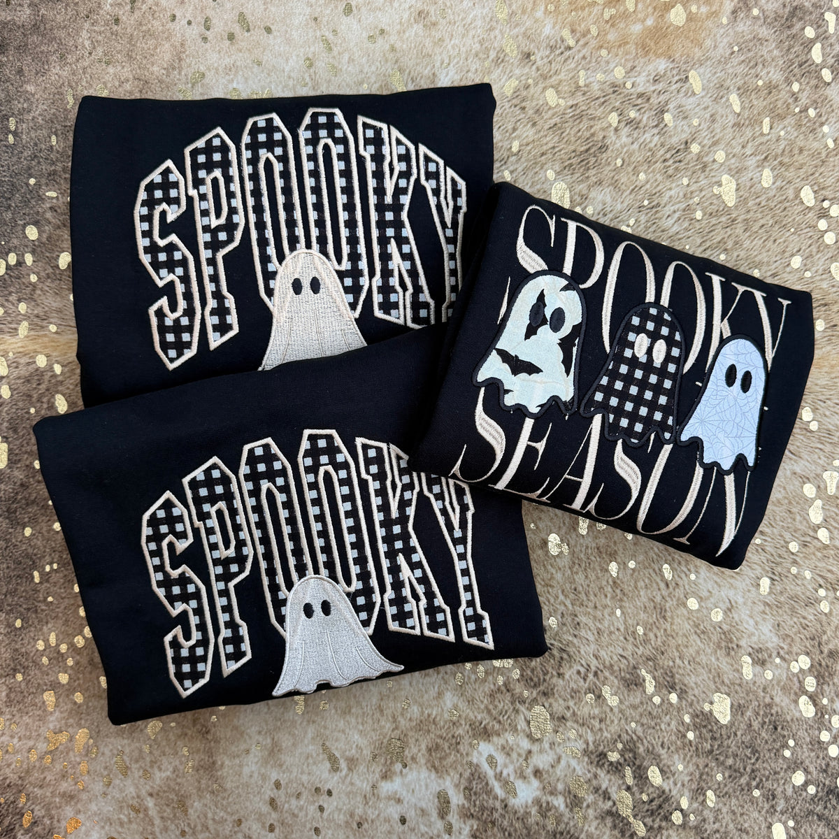 Embroidered Sweatshirt - Checkered Spooky ghost