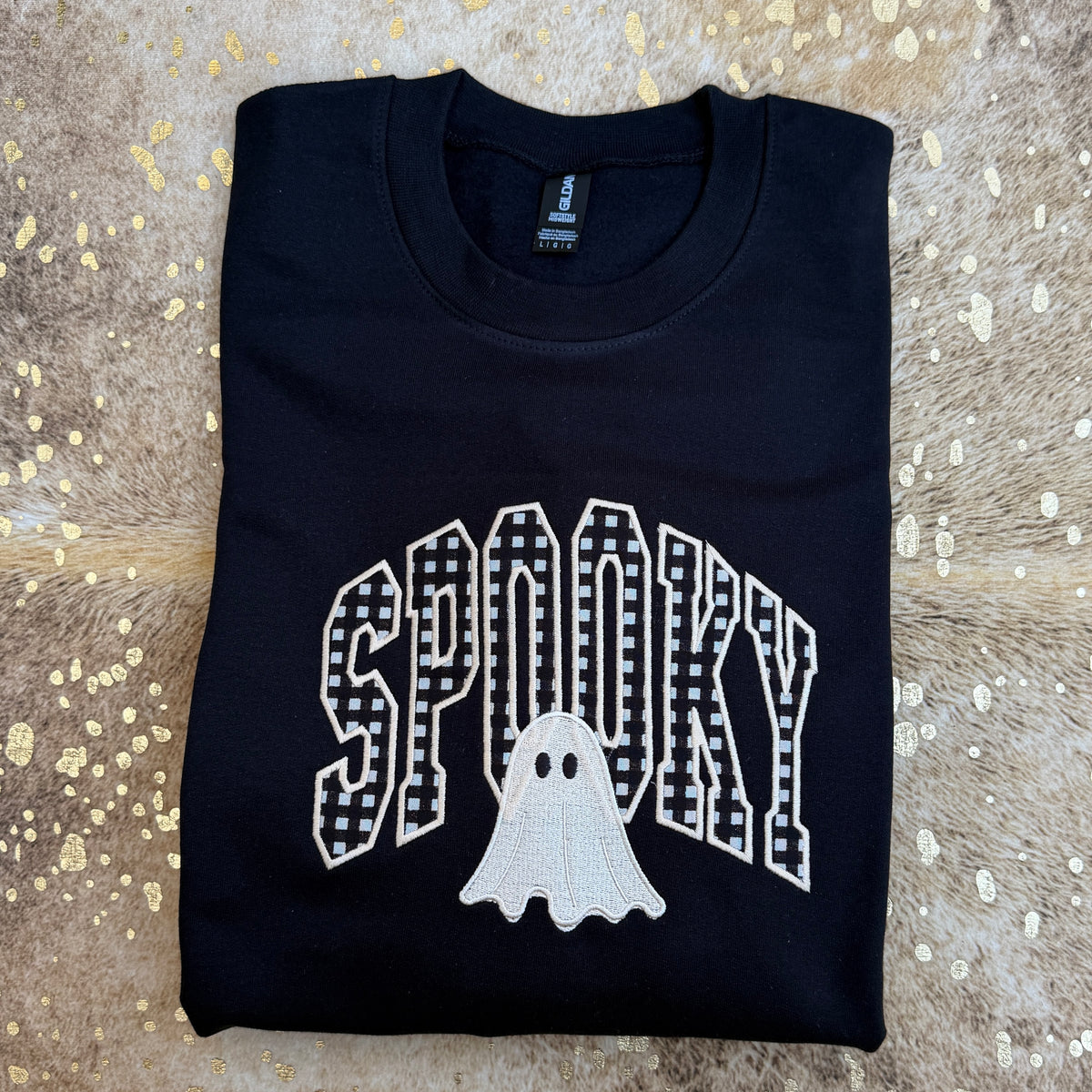 Embroidered Sweatshirt - Checkered Spooky ghost