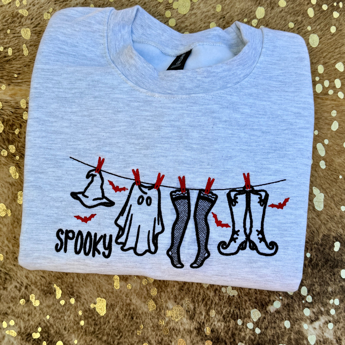Embroidered Sweatshirt - Witchy Clothesline Spooky
