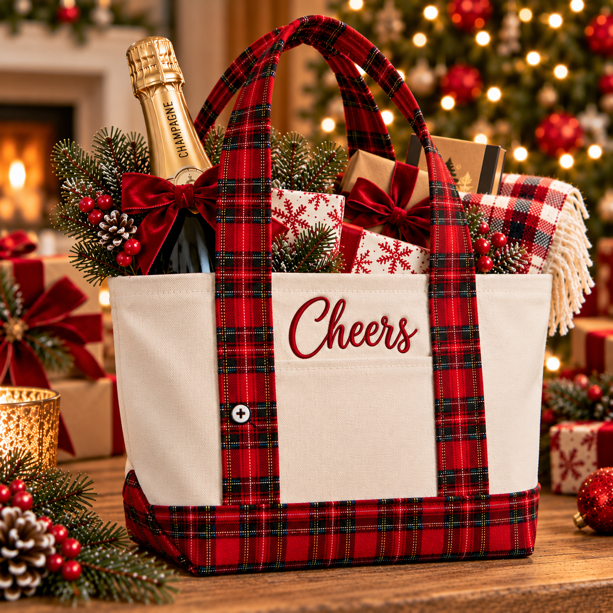 Tote Bags - Personalized Holiday Plaid Tote bag