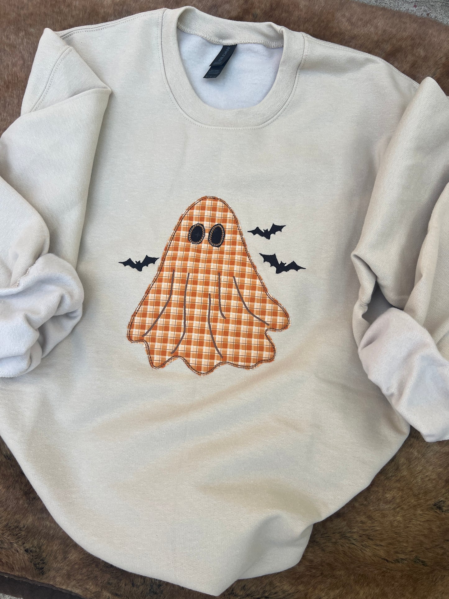 Embroidered Sweatshirt - Vintage Plaid Ghost & Bats