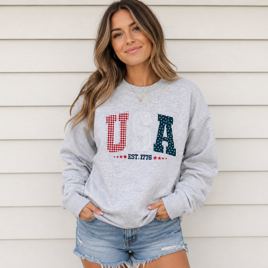 Embroidered Sweatshirt - USA est. 1776 Applique