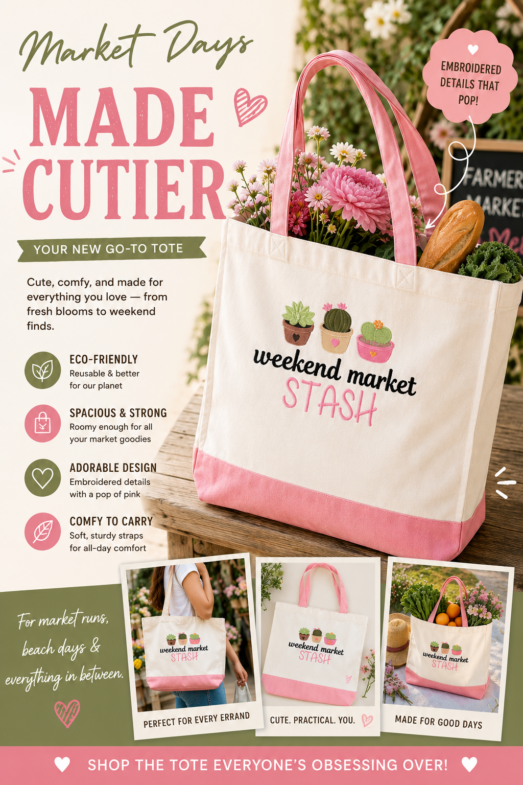 Tote Bags - Weekend Market Stash Succulents
