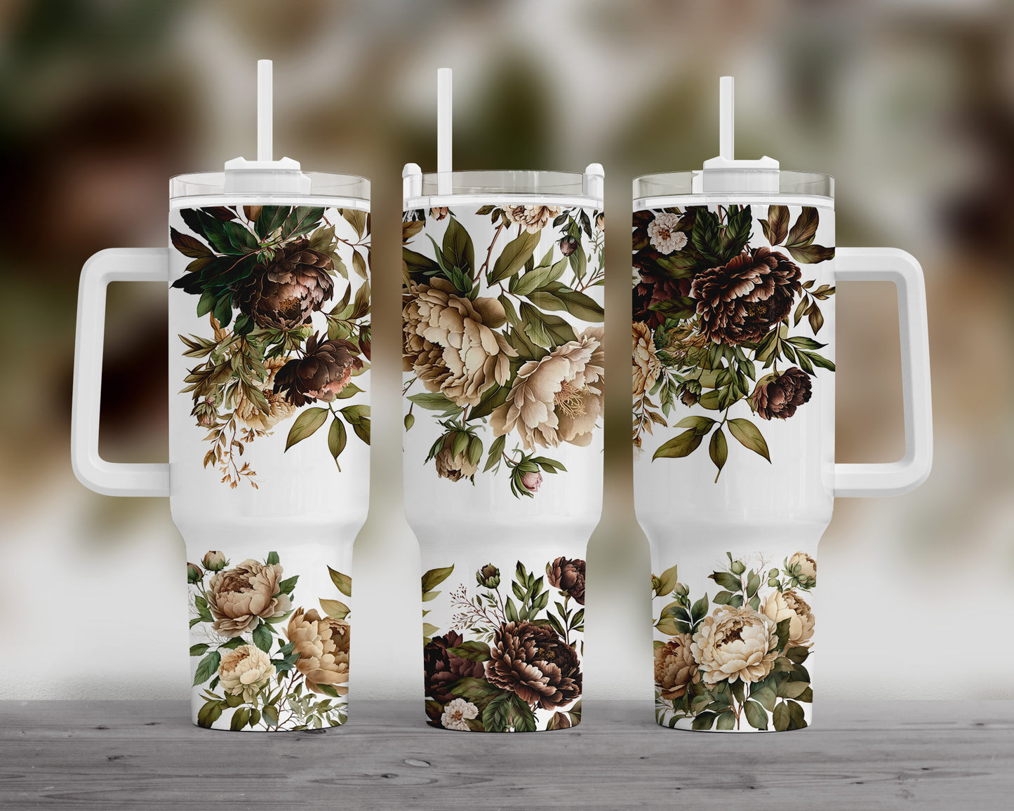 Traveler Tumbler 40 oz- Brown Peonies