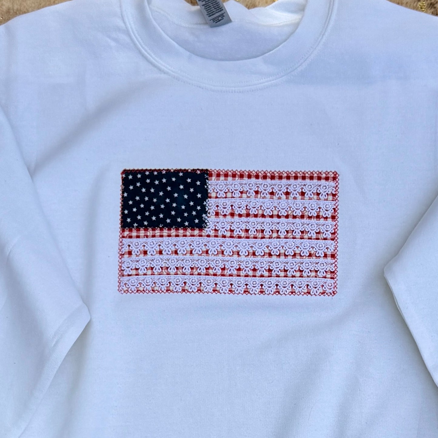 Embroidered Sweatshirt - America Flag lace applique