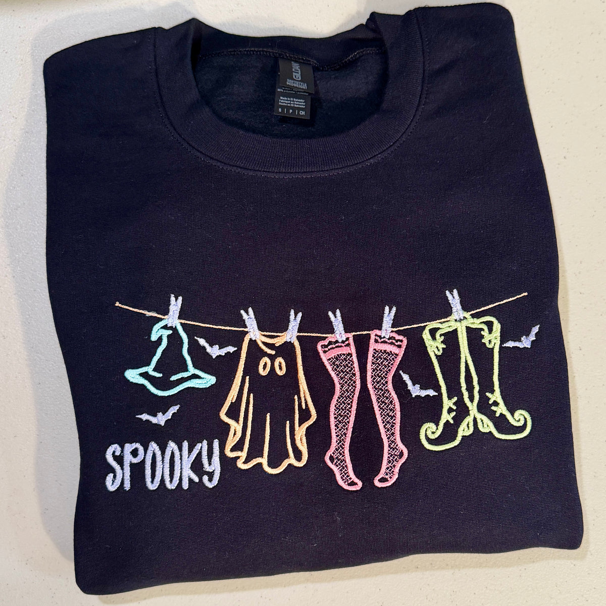 Embroidered Sweatshirt - Witchy Clothesline Spooky