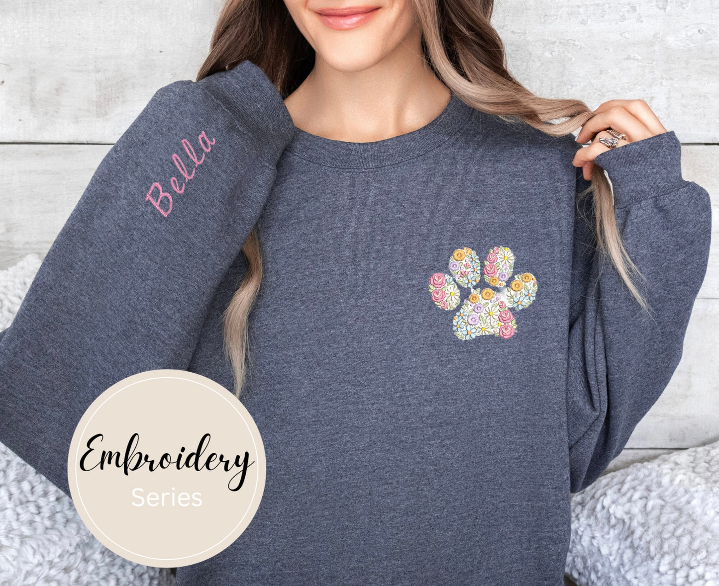 Embroidered Sweatshirt - Floral Dog Paw