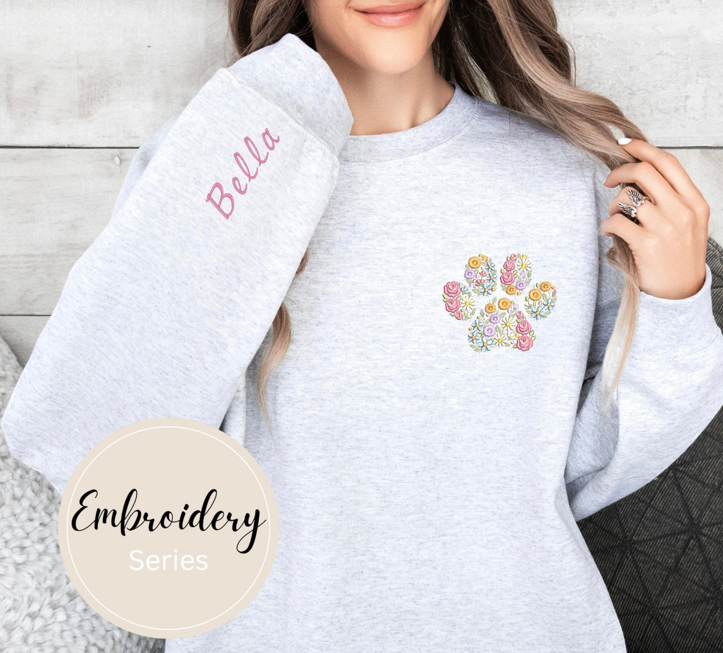 Embroidered Sweatshirt - Floral Dog Paw