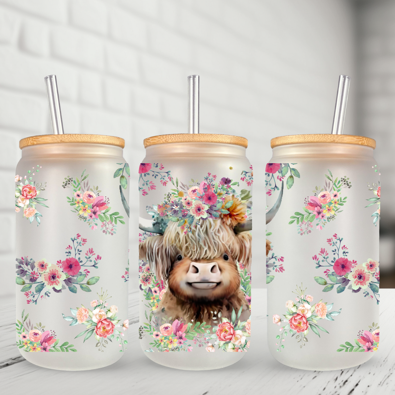 Glass Can- Baby Highlander & Florals