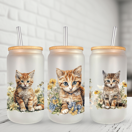 Glass Can- Kitten in the Wildflowers