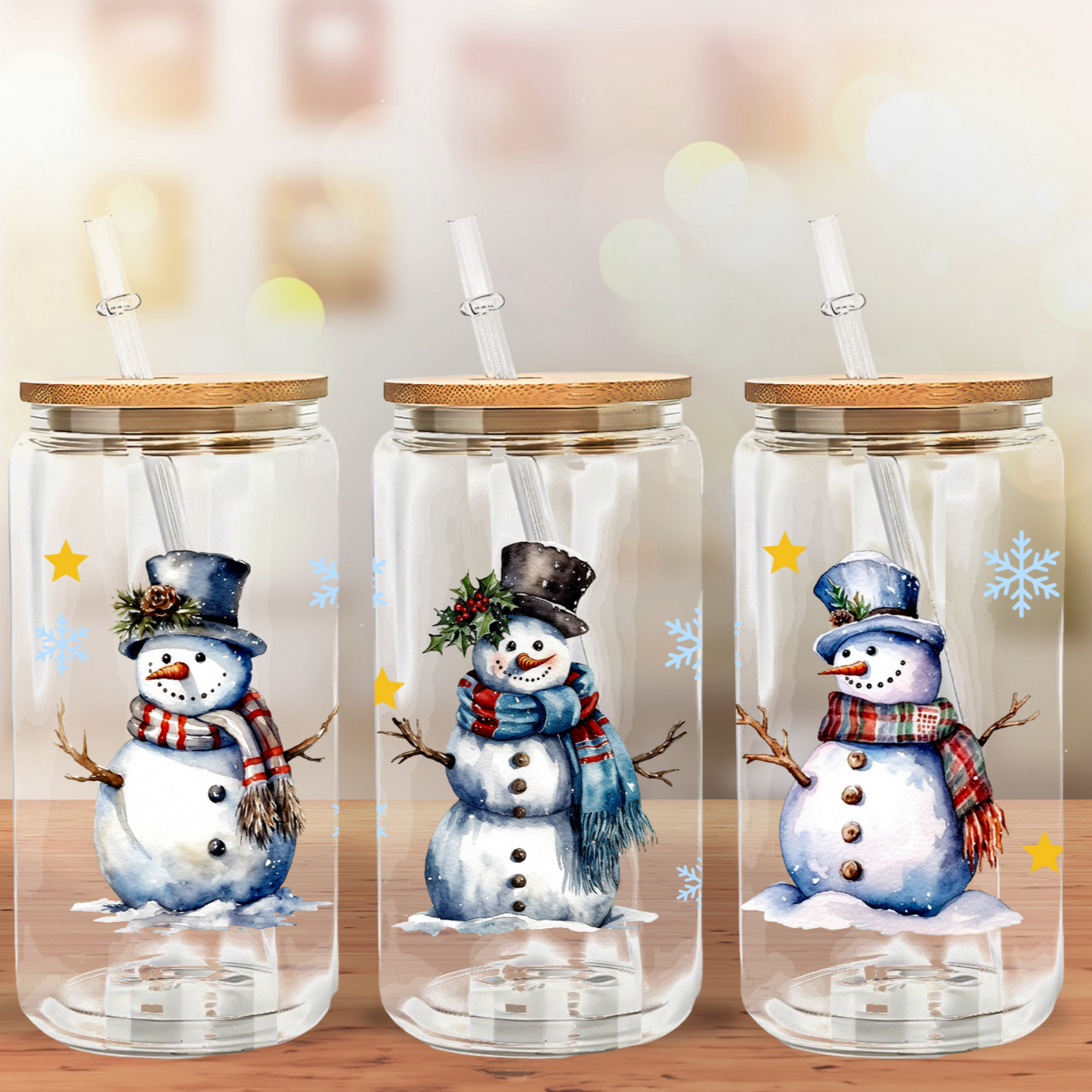 Glass Can- Snowmen