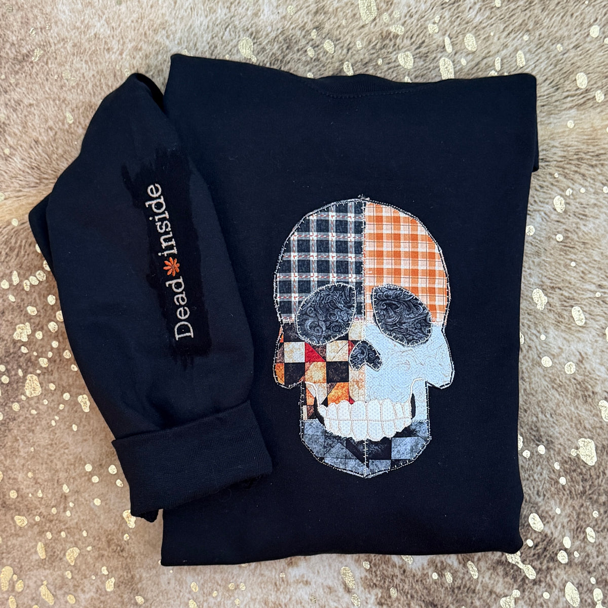 Embroidered Sweatshirt -appliqué Skull dead inside