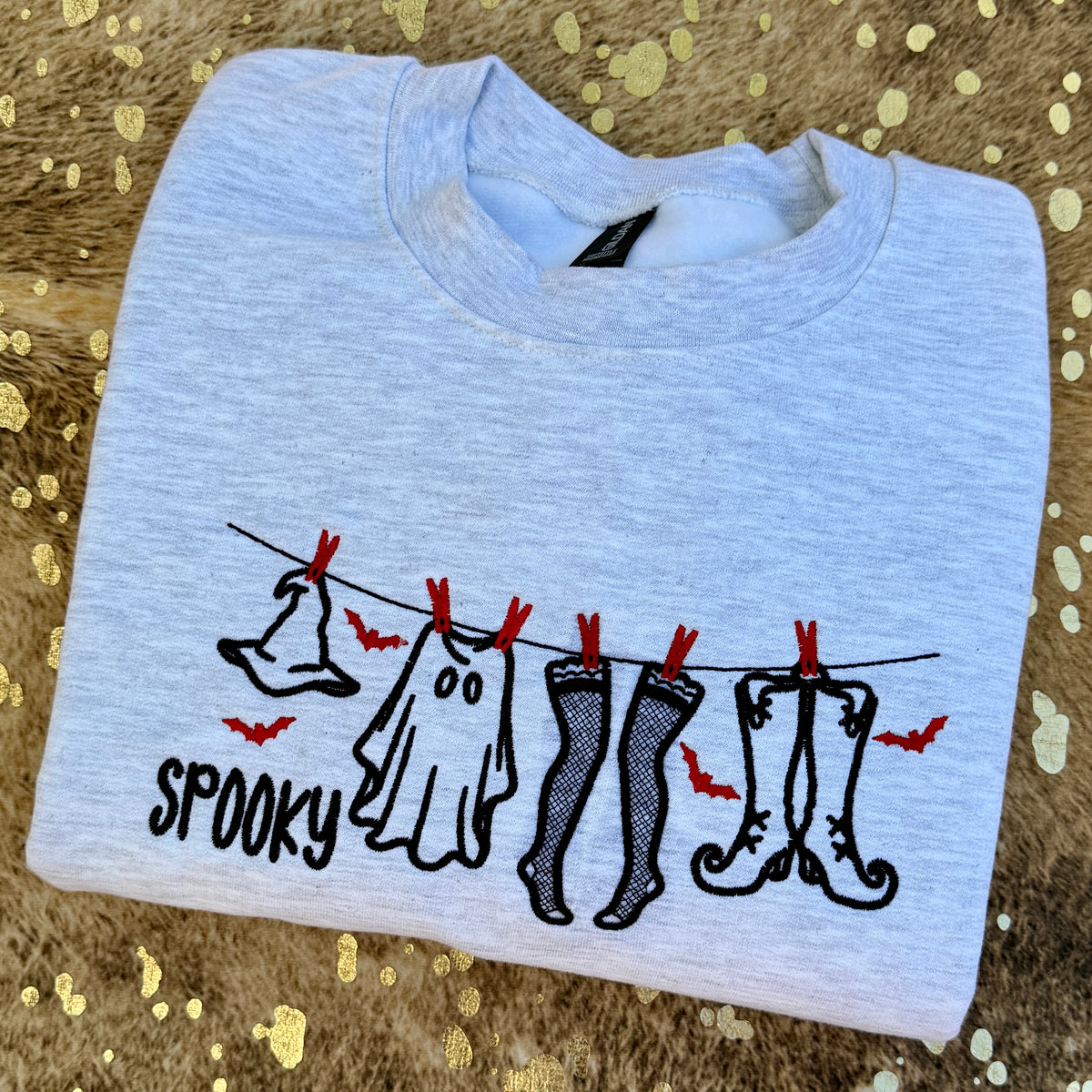 Embroidered Sweatshirt - Witchy Clothesline Spooky