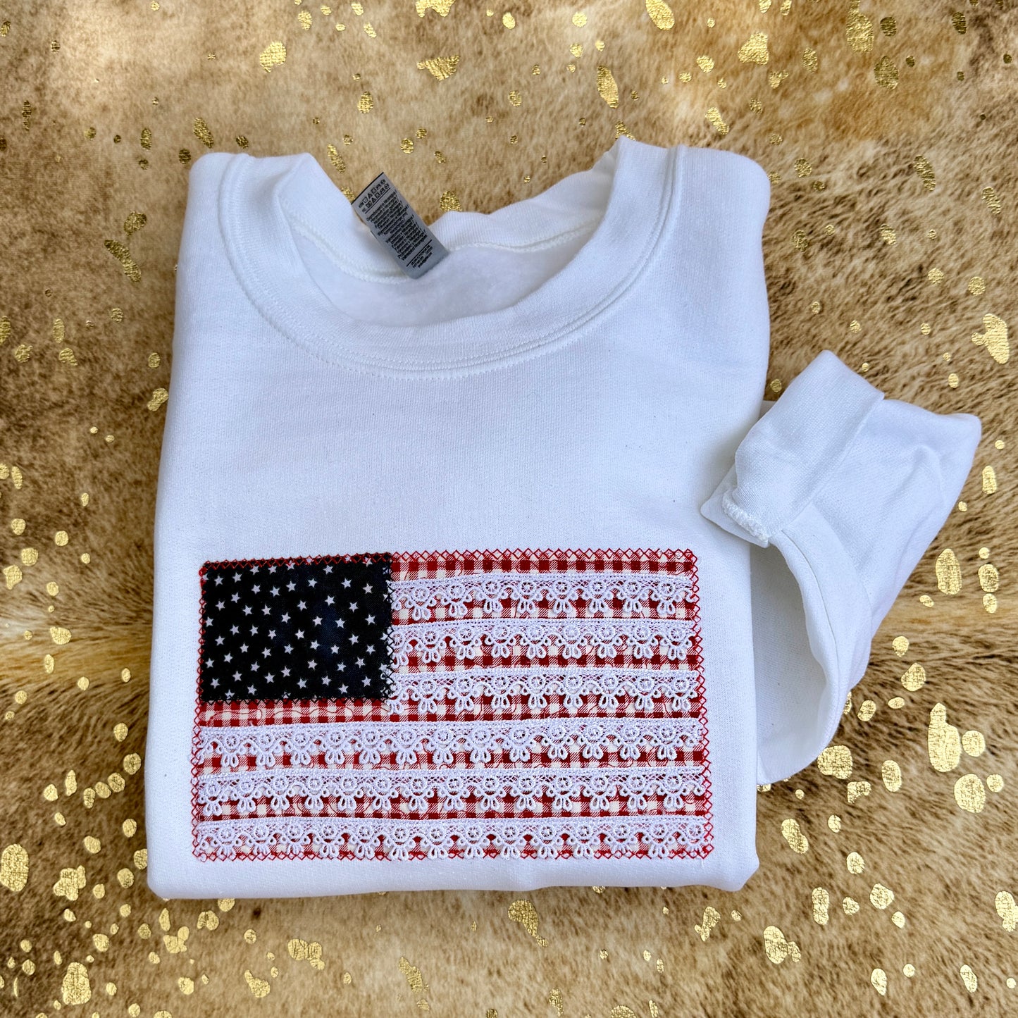 Embroidered Sweatshirt - America Flag lace applique