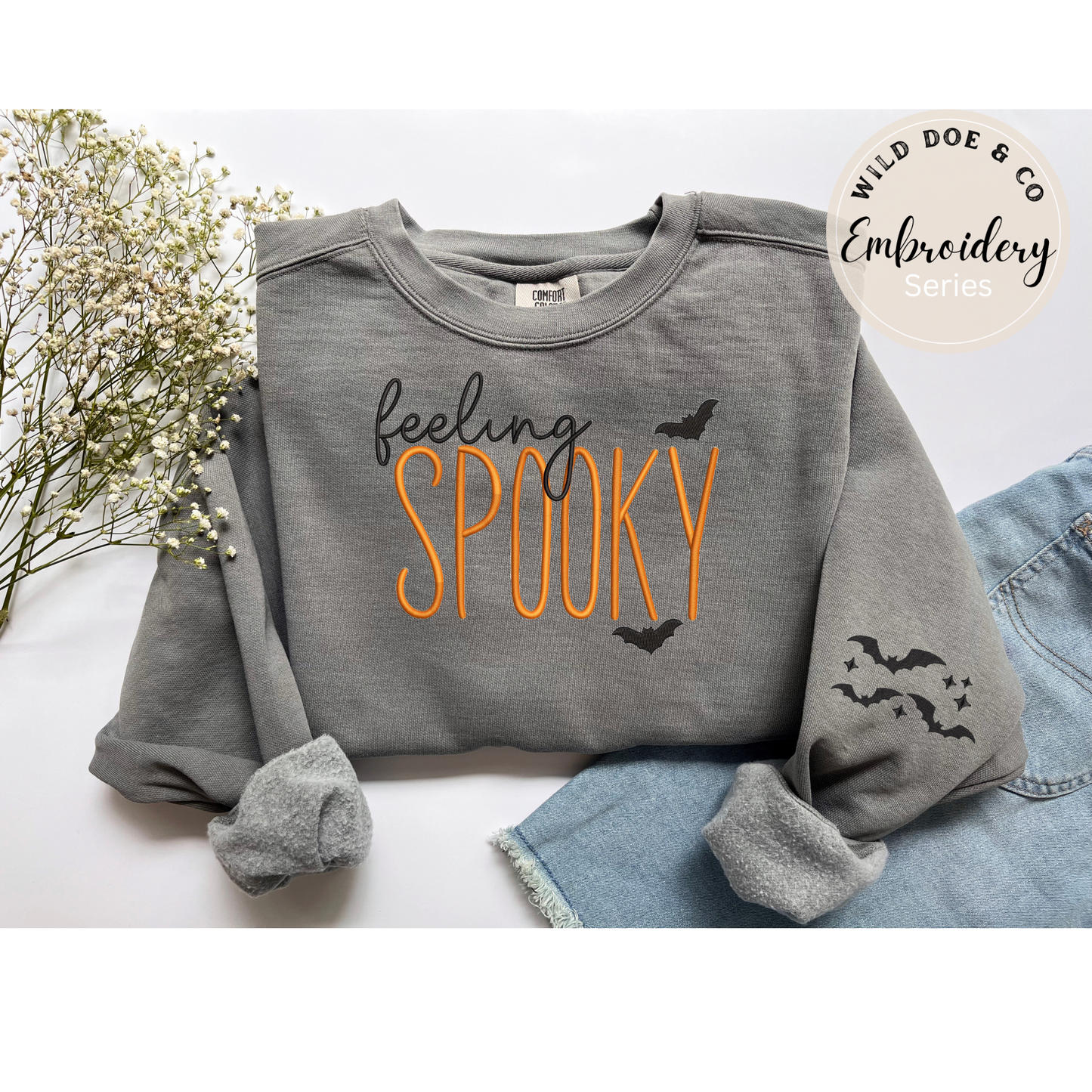 Embroidered Sweatshirt - Feeling Spooky