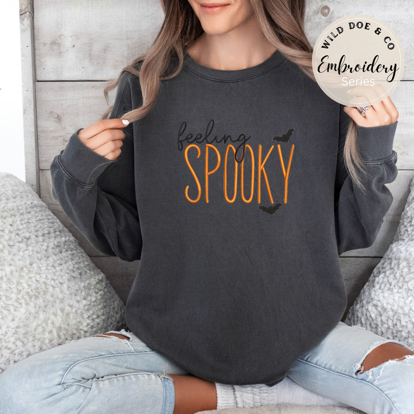 Embroidered Sweatshirt - Feeling Spooky