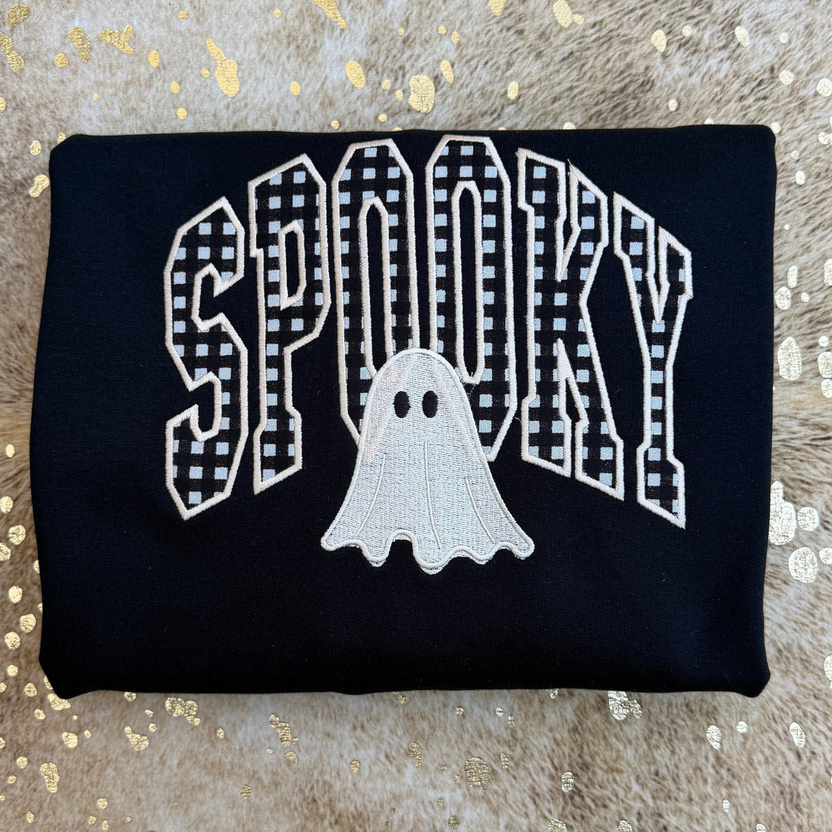 Embroidered Sweatshirt - Checkered Spooky ghost