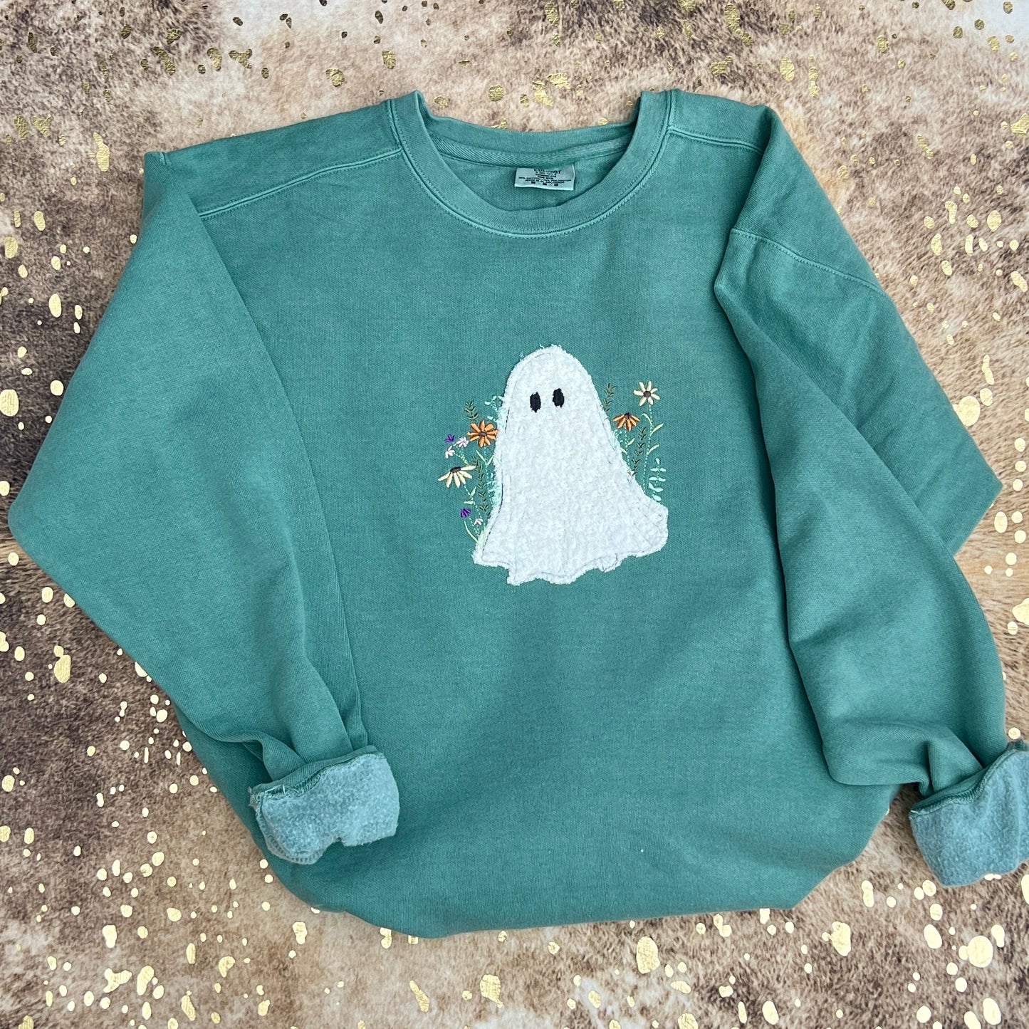 Embroidered Sweatshirt - Wildflower Sherpa Ghost Appliqué