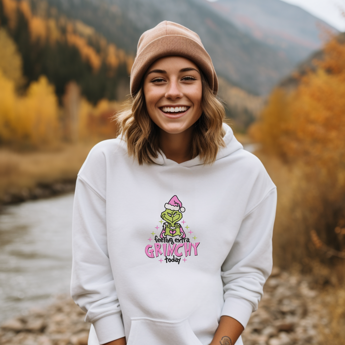 Embroidery Hoodie Sweatshirt- Felling extra Grinchy today