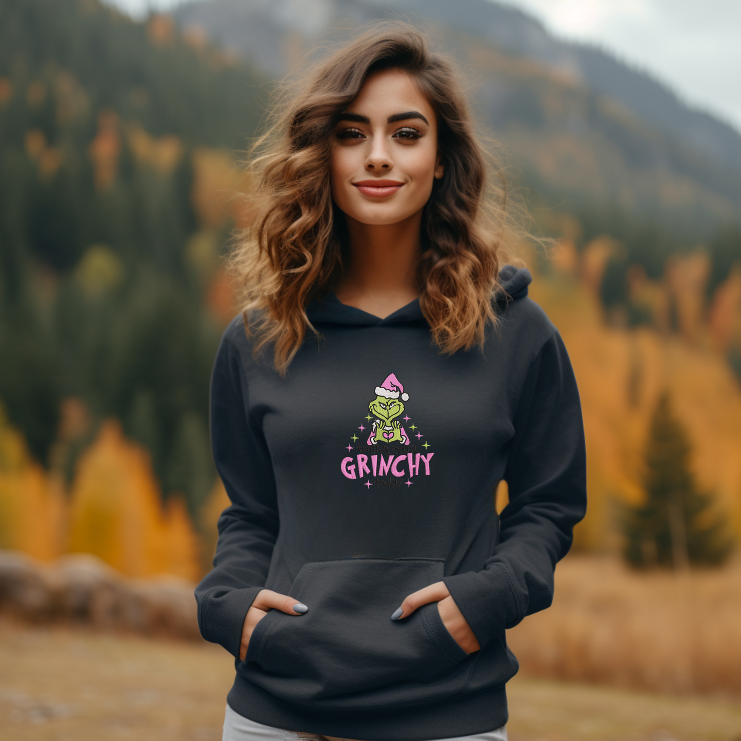 Embroidery Hoodie Sweatshirt- Felling extra Grinchy today