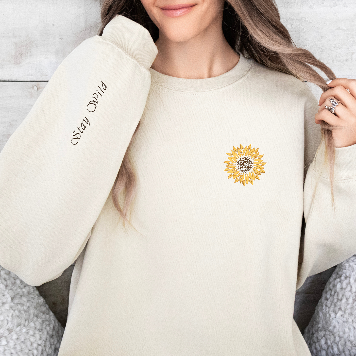 Embroidered Sweatshirt - Leopard Sunflower