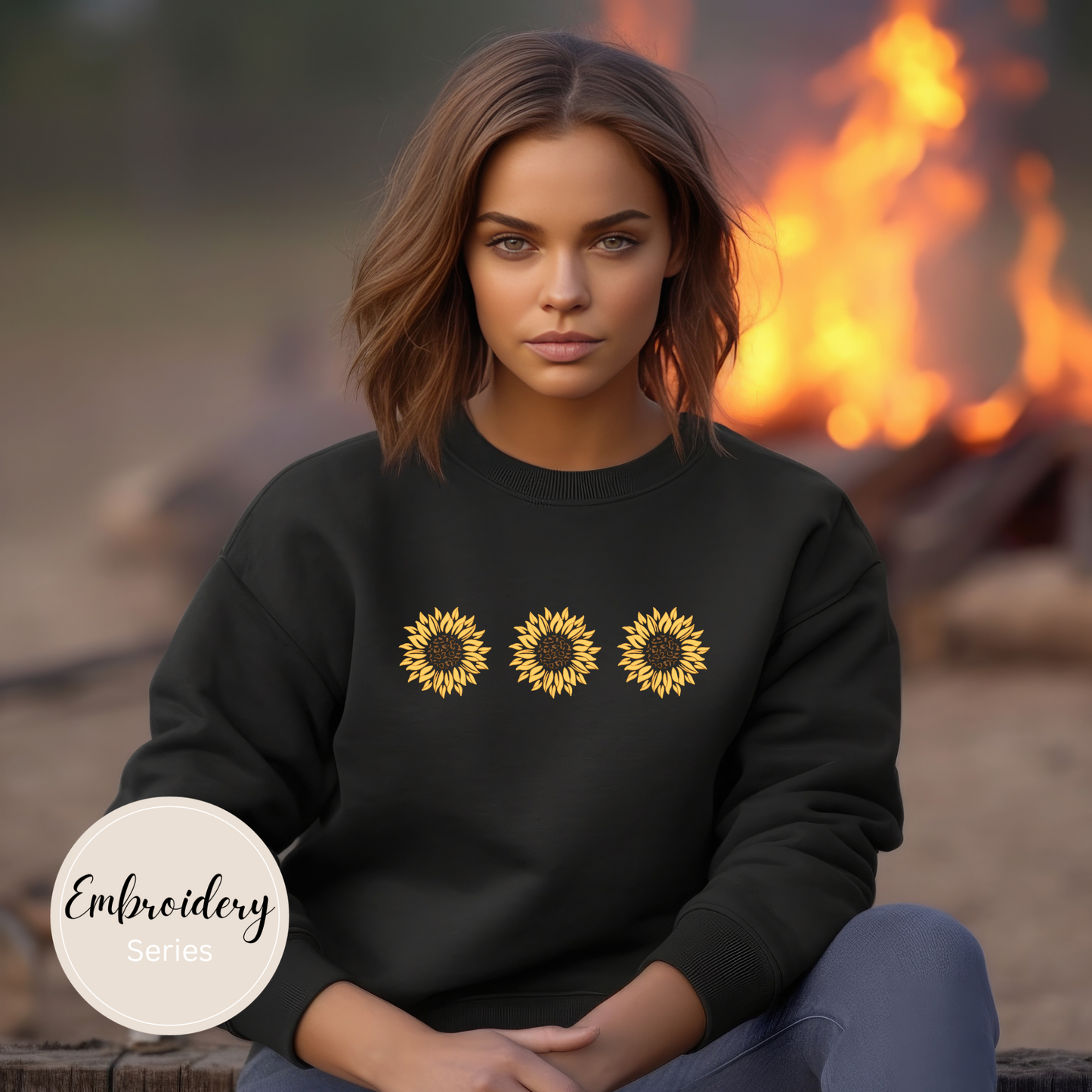 Embroidered Sweatshirt - Leopard Sunflower