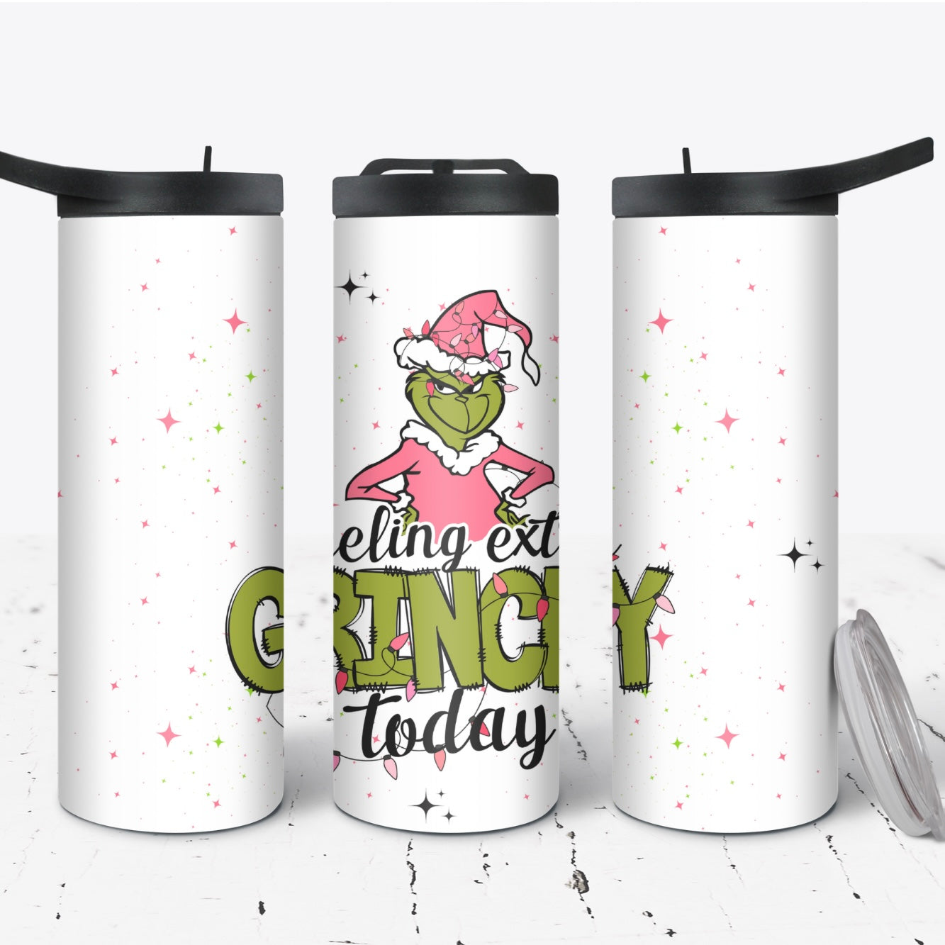 Hydration Duo Bottle 25oz Duo Skinny Tumbler- Feeling extra Grinchy today