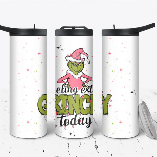 Hydration Duo Bottle 25oz Duo Skinny Tumbler- Feeling extra Grinchy today