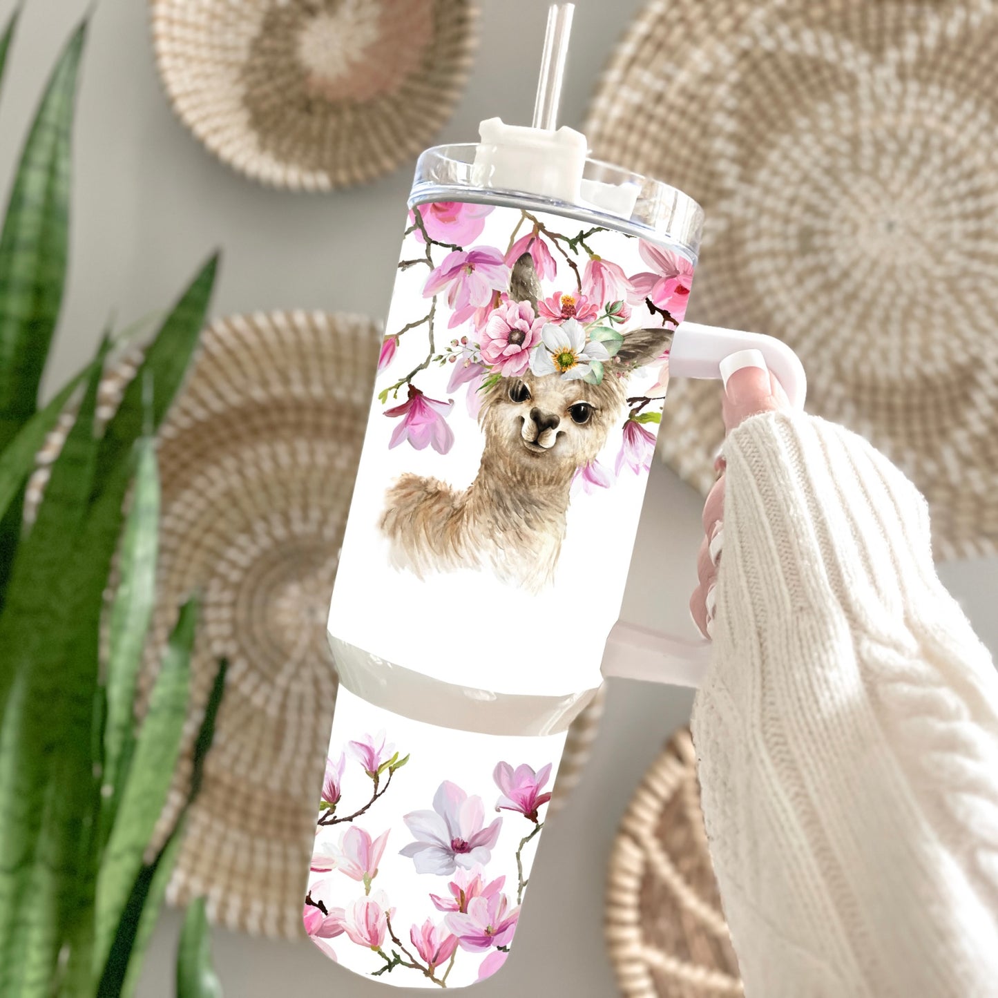 Traveler Tumbler 40 oz - cherry Blossom llama